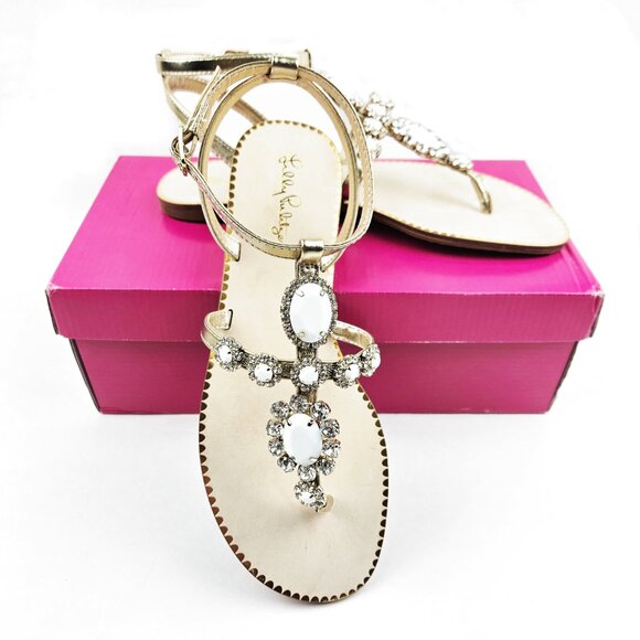 Lilly Pulitzer Katie Embellished Sandals Gold/Resort White - Picture 1 of 9